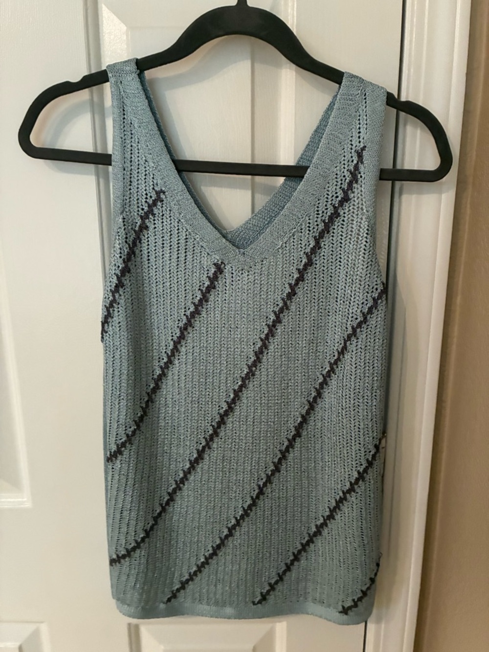 NIC+ZOE Light Blue Knit V-Neck Tank with Dark Accent Stripes